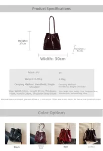 Size chart showing dimensions for the large capacity vintage PU leather tote bag