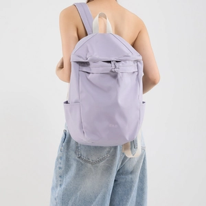 Light purple waterproof nylon backpack for women featuring large capacity and drawstring flap