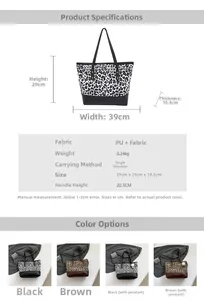 Specifiche dettagliate sulle dimensioni e materiale della borsa tote leopardata da ufficio