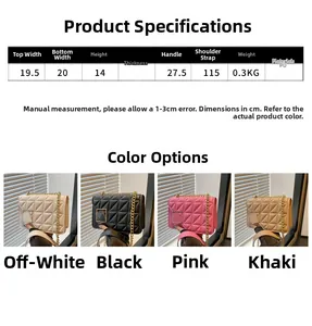 Tableau des tailles pour sac en PU matelassé avec dimensions 20x14x7cm et quatre coloris