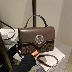 Retro coffee brown small square bag with M-monogram canvas and top handle strap