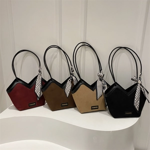 Large Capacity Women Tote Bag Synthetic Leather Fashion Shoulder Bag With Decorative Scarf V-Neck Opening Daily Office Bag