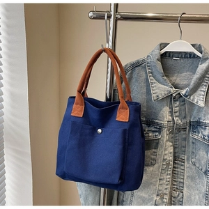 Sac Fourre-Tout en Toile Décontracté pour Femmes Sac à Main Minimaliste avec Poignée Contrastée et Poche Avant Garniture en PU