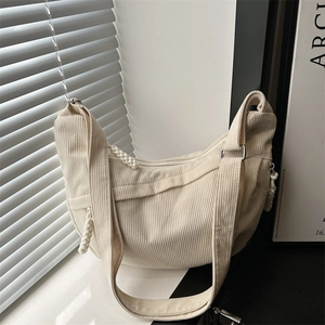 Sac à Épaule en Velours Côtelé pour Femmes Grande Capacité Couleur Unie Sac Hobo Simple Bandoulière Réglable Navette Quotidienne