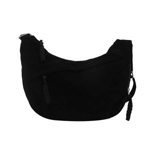 Sac hobo noir en velours côtelé avec bandoulière réglable et grande capacité