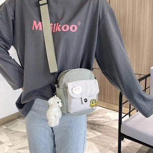 Cute nylon canvas mini crossbody bag for girls with cartoon cloud and bear charm