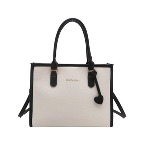 Contrast color large tote bag with black and white bow embossing and heart charm