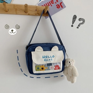 Cute Japanese style navy blue crossbody bag with white ears and flower window