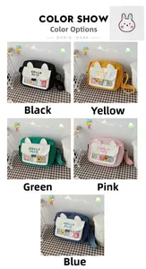 Color show of small canvas crossbody bags in black, yellow, green, pink and blue tones
