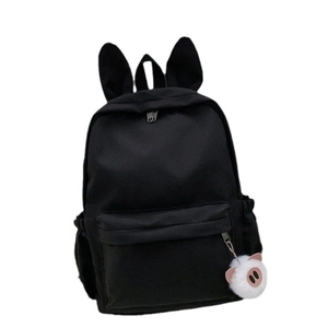 Sac à dos d'école noir pour filles avec oreilles d'animaux et pendentif en peluche