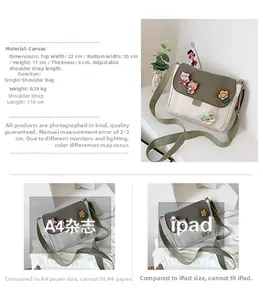 Guide des tailles du petit sac en toile avec dimensions et comparaison iPad