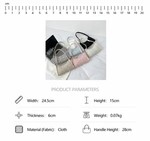 Detailed size chart for striped underarm bags with fabric texture and dimensions