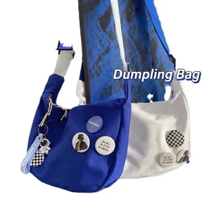 Harajuku nylon messenger bag in blue and white with adjustable strap and space charms