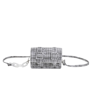 Mini sac bandoulière en tweed avec surpiqûres contrastées et chaîne en acrylique claire
