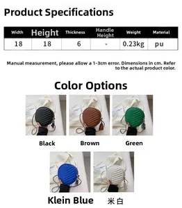Detailed size chart for the embroidered round crossbody bag with PU leather dimensions