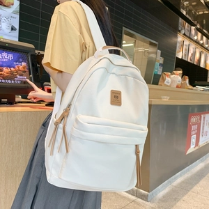 Casual cream-white canvas backpack with large capacity and multi-pockets for students