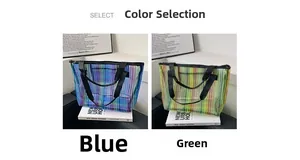 Grands sacs cabas transparents à rayures verticales en options bleu et vert