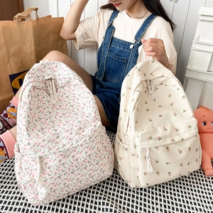 Japanese Ins Style Fresh Floral Nylon Backpack For Women Sweet Flower Printed School Bag Casual Student Travel Daypack