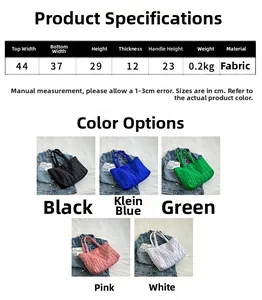 Spécifications de taille du sac cabas matelassé avec dimensions et options de couleurs