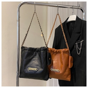 Women Fashion Quilted Chain Tote Bag Large Capacity PU Leather Shoulder Bag With Mini Pouch Stylish Rhombic Handbag For Lady