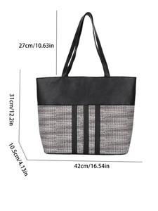 Detailed dimension chart for large capacity patchwork tote bag with handle measurements