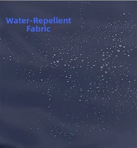Macro detail of deep blue water-repellent nylon fabric showing fine water droplets