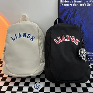 Minimalist canvas nylon backpack with LIANGK patch in black and cream white colors