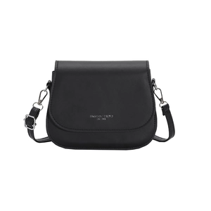 Sacoche selle classique en cuir noir pour femme avec logo argenté et bandoulière réglable
