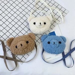 Sac Bandoulière Peluche Forme Ours pour Enfants Mignon Sac Épaule en Laine d'Agneau Petit Porte-Monnaie pour Filles Quotidien