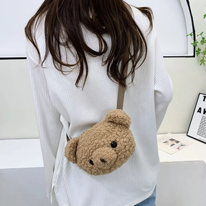Sac bandoulière ours en peluche marron pour enfants avec texture douce et sangle