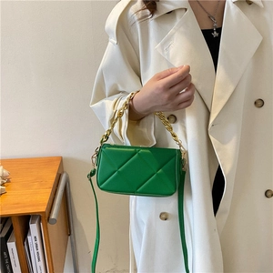 Green rectangle crossbody bag with rhombus pattern and gold chain strap for women