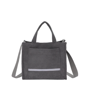 Minimalist dark gray corduroy tote bag with adjustable shoulder strap and large capacity