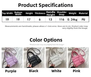 Detailed size chart and dimensions of the stylish quilted mini crossbody bag with a card holder