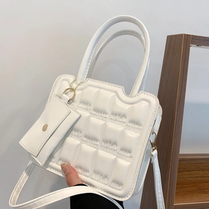 White quilted faux leather crossbody bag with small coin purse and top handles