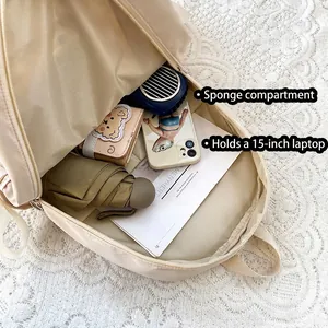 Japanischer beiger Schulrucksack mit großem Fassungsvermögen und 15 Zoll Laptopfach