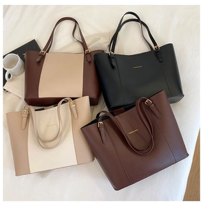 Korean Style Minimalist Women Large Capacity Tote Bag Polyester Patchwork Shoulder Crossbody Bag For Daily Commuting Office