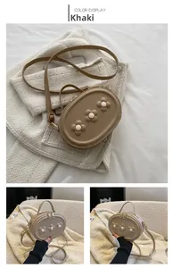 Détails du sac à main kaki en PU avec fleurs, poignée et bandoulière pour petites filles