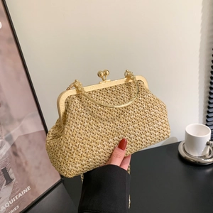 French Vintage Woolen Woven Crossbody Bag For Women Fashion Urban Simple Shoulder Bag With Metal Handle Elegant Banquet Mini Handbag