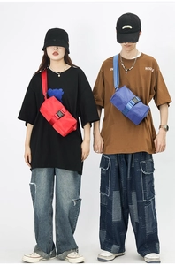 Front view of stylish Oxford cloth crossbody bags in vibrant red and blue colors