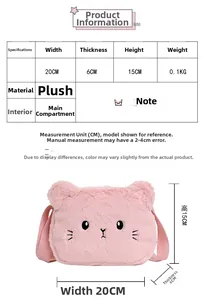 Vista detallada del bolso bandolera de gatito rosa con sus dimensiones y textura suave
