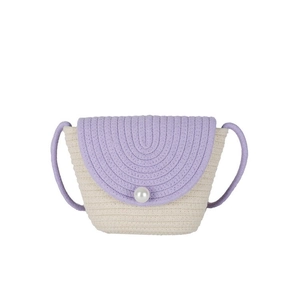 Mini sac bandoulière tissé violet et beige avec perle et texture en maille