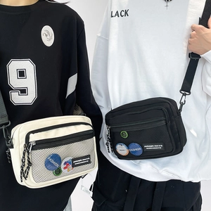 Japanese Street Style Nylon Messenger Bag For Women Men Student Fashion Patchwork Badge Crossbody Shoulder Bag School Bag