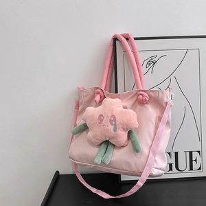 Sac Fourre-tout en Nylon de Grande Capacité pour Femme avec Décoration Étoile en Peluche 3D Sac à Épaule Doux pour Été