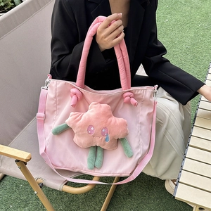 Grand sac cabas en toile rose avec pendentif étoile de dessin animé 3D et bandoulière