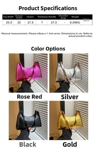 Detailed dimension chart for crocodile pattern patent leather shoulder bags in four colors