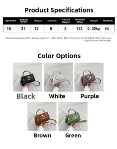 Guide des tailles pour sac à main en cuir PU avec dimensions et cinq couleurs