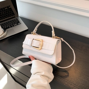 Sac à Bandoulière pour Femmes en Cuir PU Motif Crocodile Petit Sac à Main Carré Avec Grande Boucle en Métal Sac Porté Croisé Quotidien