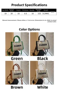 Tableau des tailles détaillé pour sac à main en paille avec dimensions pour quatre couleurs