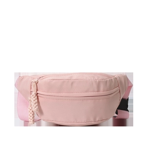 Minimalist light pink nylon fanny pack with braided zipper pull and adjustable strap