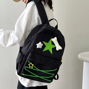 Japanese Cute Star Backpack For Women Girls Nylon School Bag With Plush Pendants Y2K Streetwear Fashion Travel Rucksack